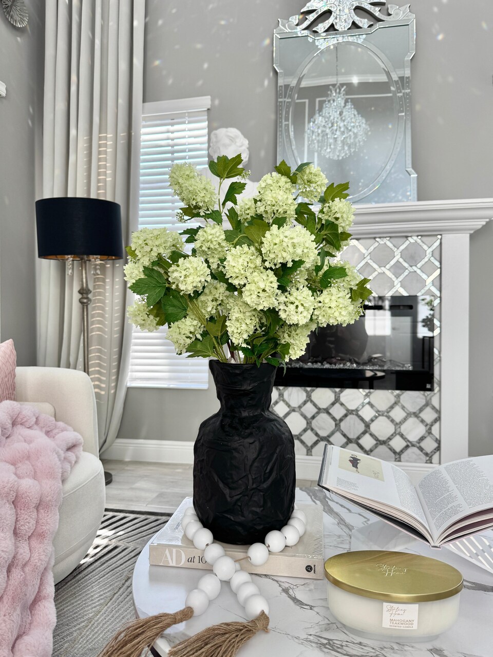 Evie Faux Vibrant Green Hydrangea Spray, 30” Artificial Flower Stems Set of 3 Realistic Silk Floral Decor